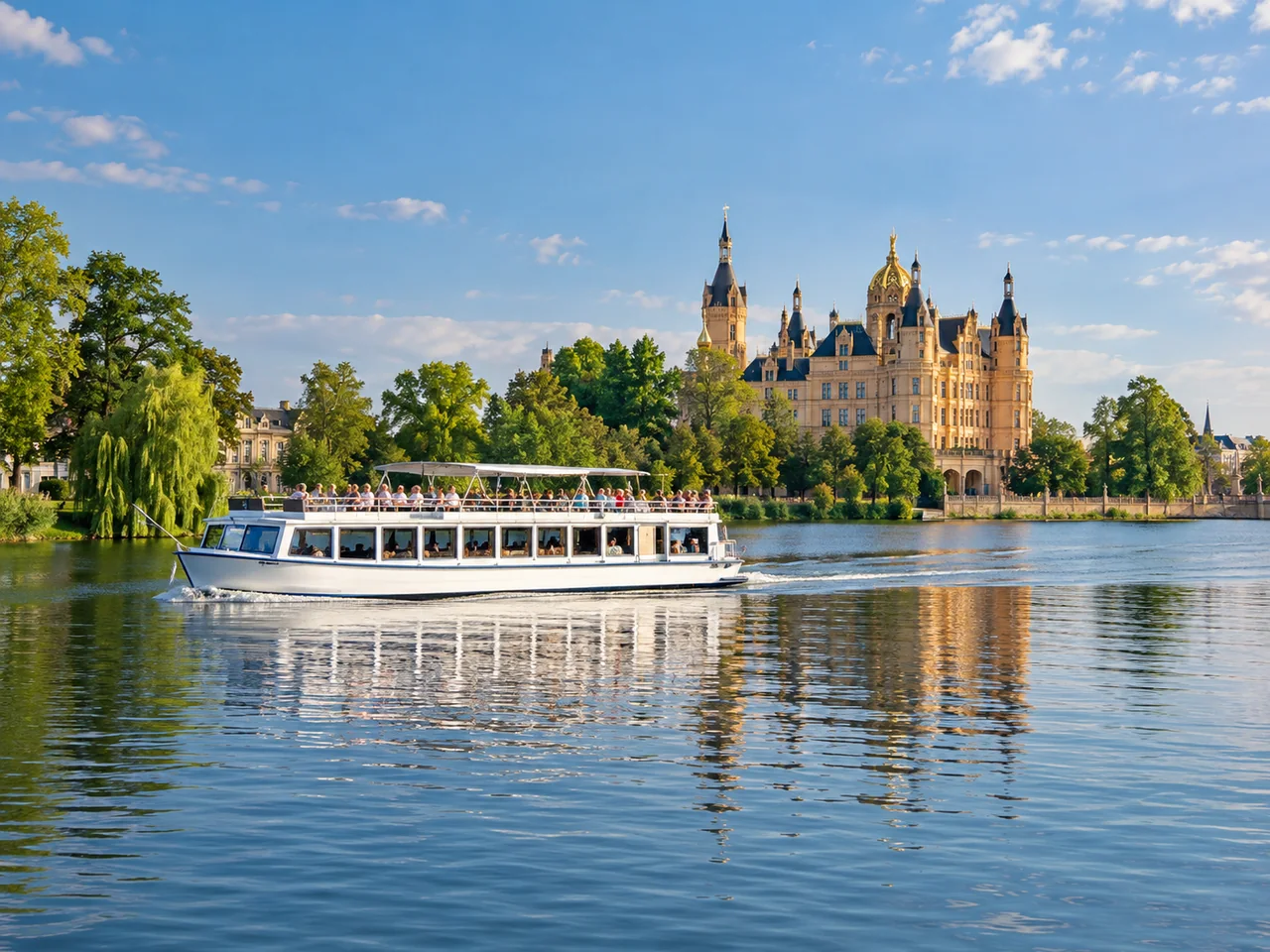 Große Insellinie Schwerin: Kaninchenwerder vom Wasser